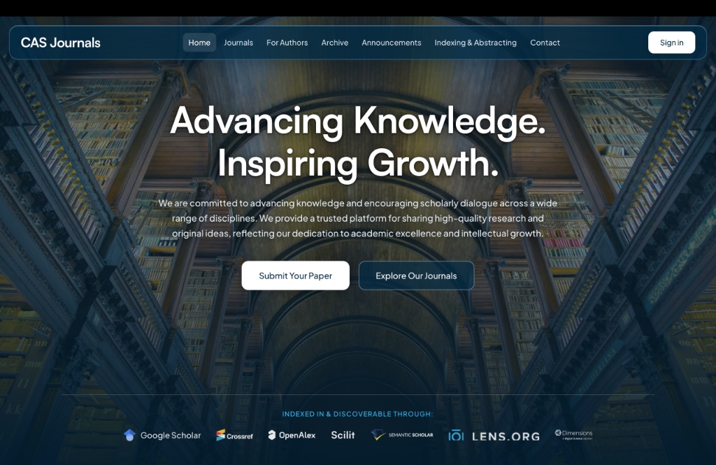 Screenshot of the CAS Journals website home page