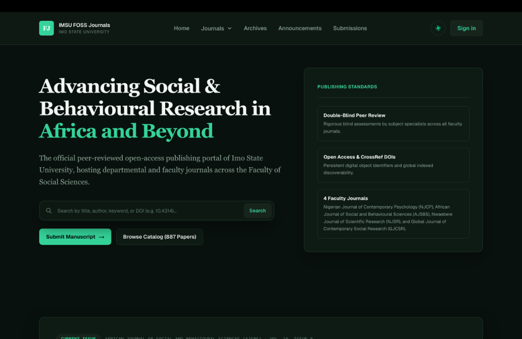 Screenshot of the IMSUFOSS journals website home page